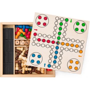 Set de jocuri magnetic 4 în 1 – Șah, Dame, Domino, Nu te supăra, frate și 6 zaruri