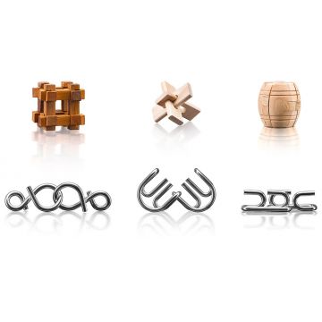 Set de puzzle-uri logice din metal și lemn Popular - Jocuri de gândire (6 buc)