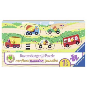 Puzzle din lemn cu vehicule, 5 piese