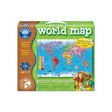 Puzzle si poster Harta lumii (limba engleza 150 piese) WORLD MAP PUZZLE & POSTER