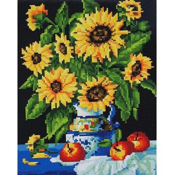 Goblen diamant MagicArt – Buchet de floarea-soarelui, 30 x 40 cm, cu mărgele rotunde