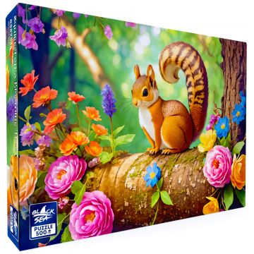 Puzzle Black Sea din 500 piese - Veveriță pe copacul înflorit