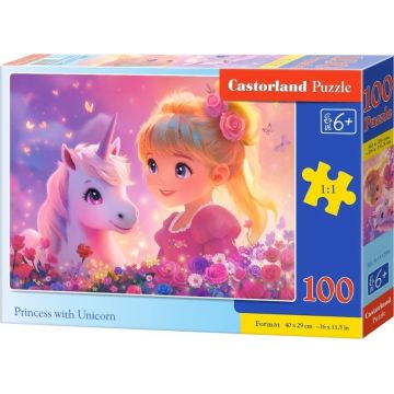 Puzzle Castorland din 100 piese - Prințesă cu unicorn