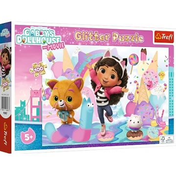 Puzzle cu brocart Trefl din 100 piese - Casa de păpuși a lui Gaby: Filmul