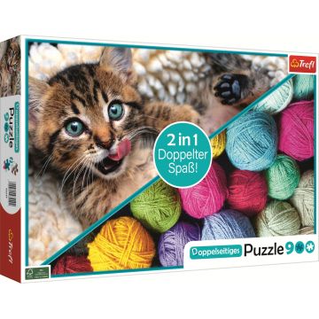 Puzzle cu două fețe Trefl din 900 piese - Pisicuță și ghem de lână