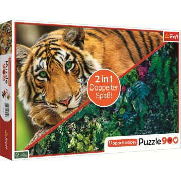 Puzzle cu două fețe Trefl din 900 piese - Tigru și Junglă