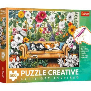 Puzzle de colorat Trefl din  500 piese - Seră pentru pisici