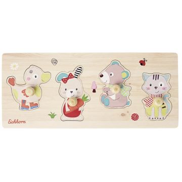 Puzzle din lemn Eichhorn - Friends, 4 piese, cu mânere.