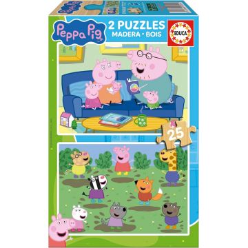 Puzzle din lemn pentru copii Educa din 2 x 25 piese - Peppa Pig