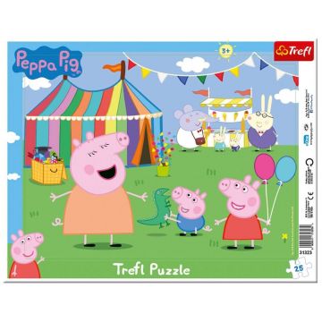 Puzzle în ramă Trefl din 25 piese - Purcelușa Peppa în parcul de distracții