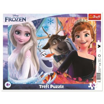 Puzzle în ramă Trefl din 25 piese - Regatul de Gheață 2: Anna și Elsa