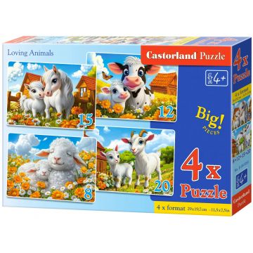 Puzzle pentru copii Castorland 4 în 1 - Iubirea animalelor