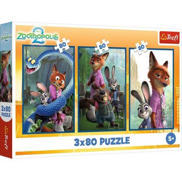 Puzzle pentru copii Trefl din 3 x 80 piese - Zootopia 2: Investigații despre animale