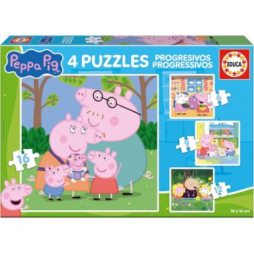 Puzzle progresiv Educa 4 în 1 - Familia și prietenii porcușorului Peppa