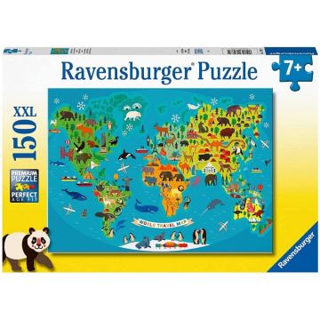 Puzzle Ravensburger din 150 XXL piese - Hartă a lumii cu animale