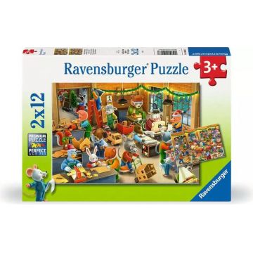Puzzle Ravensburger din 2 х 12 piese - Fabrica de jucării de Crăciun