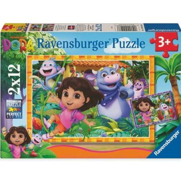 Puzzle Ravensburger din 2 x 12 piese - Dora Exploratoarea