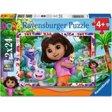 Puzzle Ravensburger din 2 x 24 piese - Dora Exploratoarea