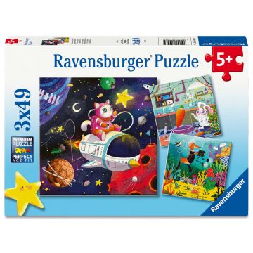 Puzzle Ravensburger din 3 х 49 piese - Cercetătorii de animale
