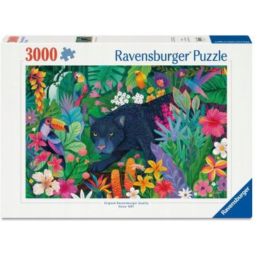 Puzzle Ravensburger din 3000 piese - Panteră în jungla înflorită
