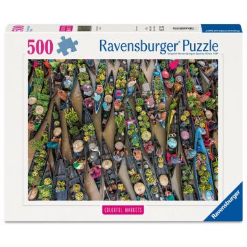 Puzzle Ravensburger din 500 piese - Piața plutitoare, Indonezia