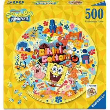 Puzzle rotund Ravensburger din 500 piese - SpongeBob Pantaloni Pătrați