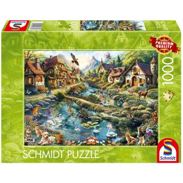 Puzzle Schmidt din 1000 piese - Sat la marginea pădurii