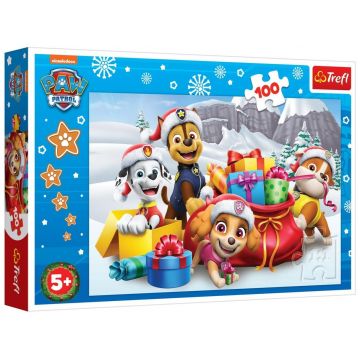Puzzle Trefl din 100 piese - Crăciun cu Patrula Cățelușilor