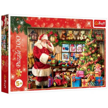 Puzzle Trefl din 100 piese - Moș Crăciun lângă bradul de Crăciun