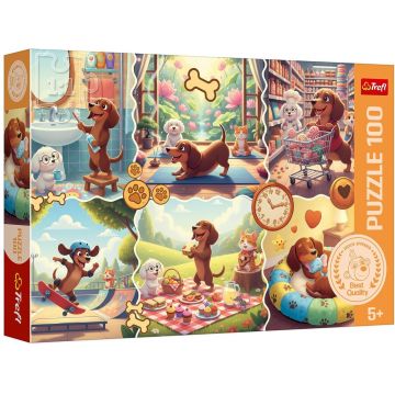 Puzzle Trefl din  100 piese - Ziua lungă a teckelului