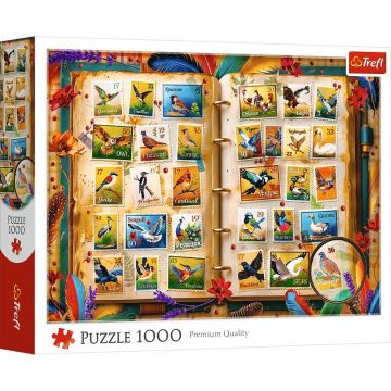 Puzzle Trefl din  1000 piese - Colecție de timbre de păsări