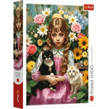 Puzzle Trefl din 1000 piese - Fată cu pisici