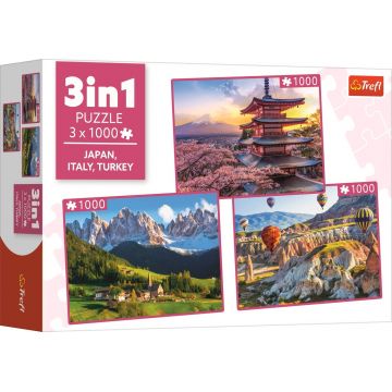 Puzzle Trefl din 3 х 1000 piese - Japonia, Italia, Turcia
