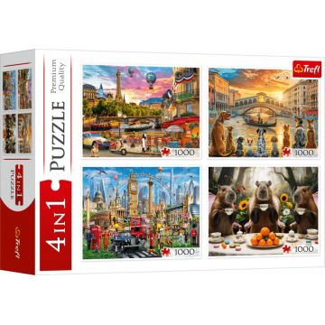 Puzzle Trefl din 4 х 1000 piese - Orașe pictate și capibara