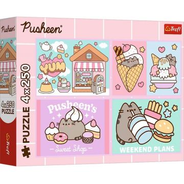 Puzzle Trefl din  4 x 250 piese - Faceți cunoștință cu Pusheen
