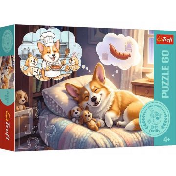 Puzzle Trefl din  60 piese - Corgi în tărâmul viselor