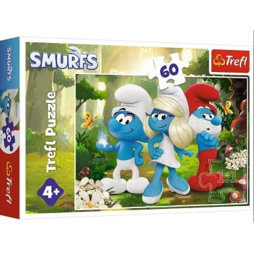Puzzle Trefl din 60 piese - Ștrumfii: Pădurea fermecată