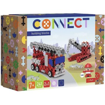 Mini constructor  2 în 1 Trefl Connect - Autospecială de pompieri/Excavator pe șenile, 241 bucăți