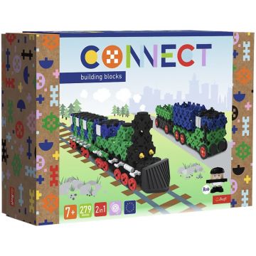 Mini constructor  2 in  1 Trefl Connect -Tren/Camion cu remorcă, 279 de piese
