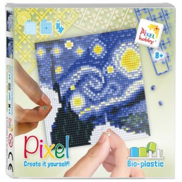 Mozaic cu ramă Pixelhobby – „Noaptea înstelată” de Vincent van Gogh, set cu pixeli Classic