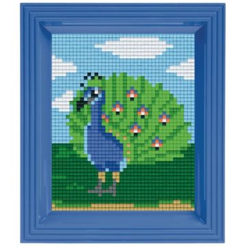 Mozaic cu ramă  Pixelhobby - Păun, Kit Pixel Clasic