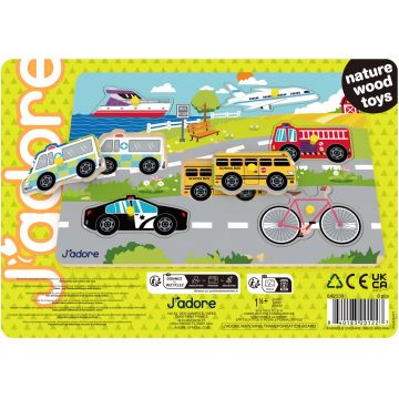 Puzzle din lemn pentru copii J′adore din 8 piese - Mijloace de transport