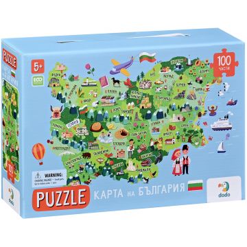 Puzzle într-o servietă  Dodo 100 de piese - Harta Bulgariei