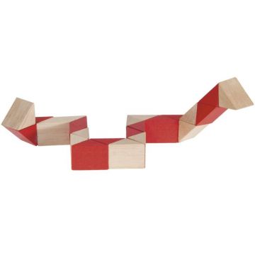 Puzzle logic 3D din lemn Fridolin - Șarpe, natural/roșu