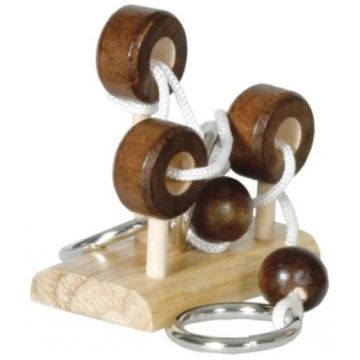 Puzzle logic 3D din lemn Fridolin - Eliberează inelul, nivelul 3/4