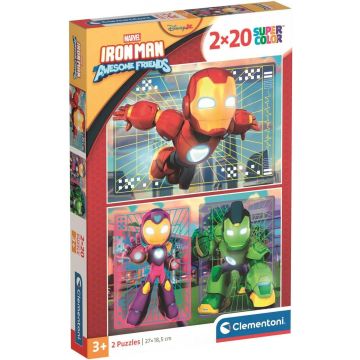 Puzzle pentru copii Clementoni din 2 х 20 piese- Omul de Fier și prietenii săi