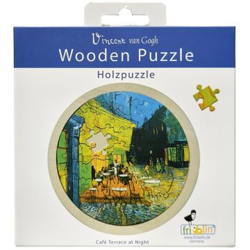 Puzzle rotund din lemn Fridolin din 48 piese - Terasa unei cafenele de noapte