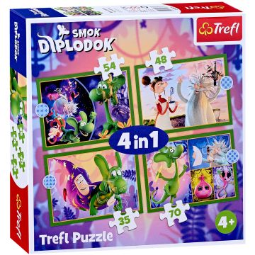 Puzzle Trefl 4 în 1 - Lumea micului dinozaur Diplodocus