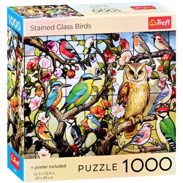 Puzzle Trefl din 1000 piese - Păsări din sticlă colorată
