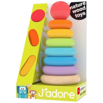 Sortator din lemn cu inele Jadore - Curcubeu, 8 piese